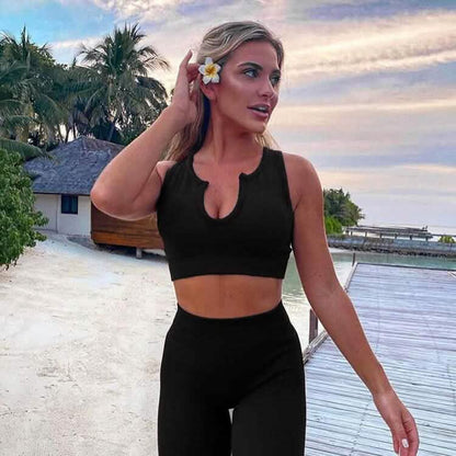2-Piece Set: Ribbed Seamless Crop Tank High Waist Yoga Leggings DailySale