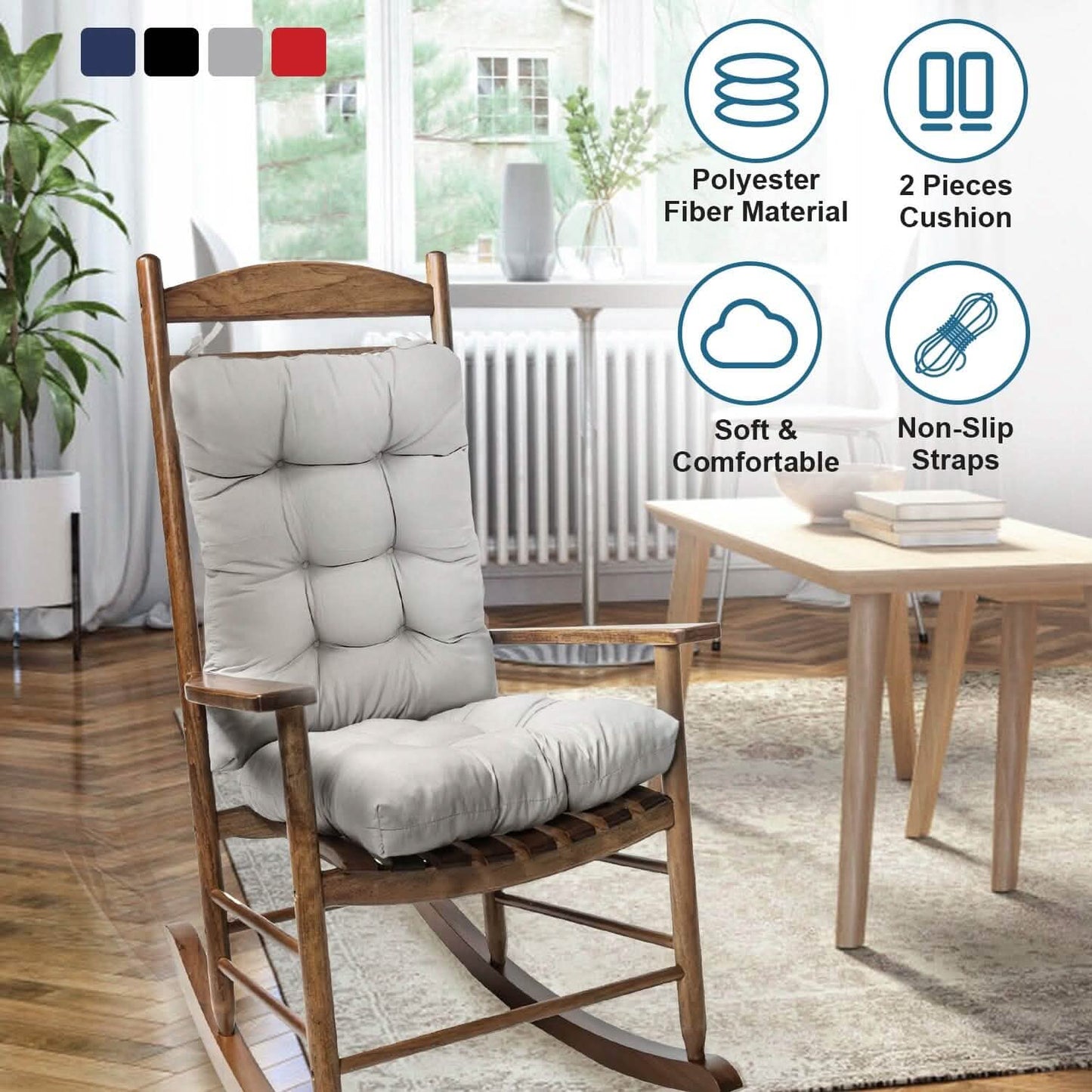 2-Piece Set: Rocking Chair Cushion with Non-Slip Ties Polyester Fiber Filling DailySale
