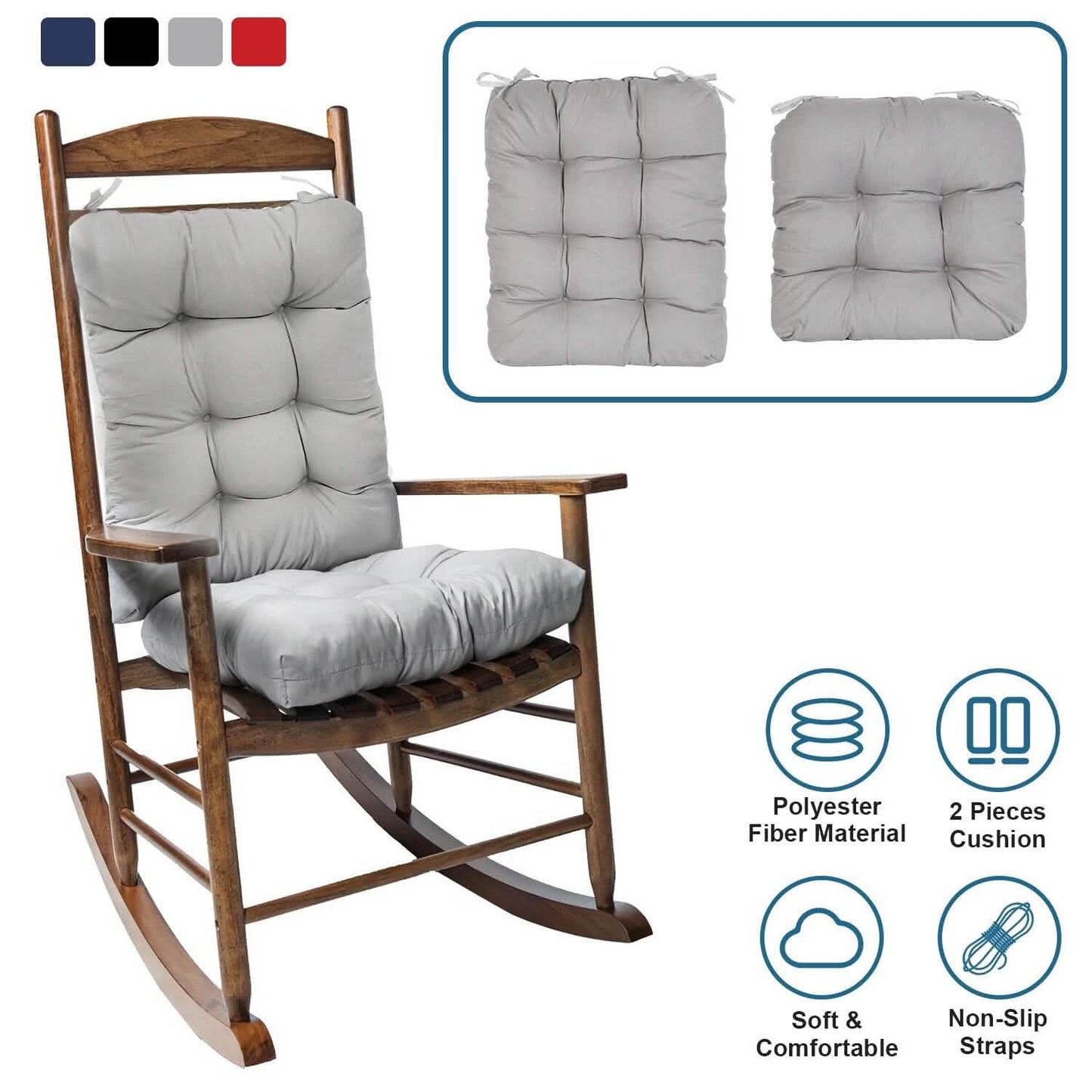 2-Piece Set: Rocking Chair Cushion with Non-Slip Ties Polyester Fiber Filling DailySale