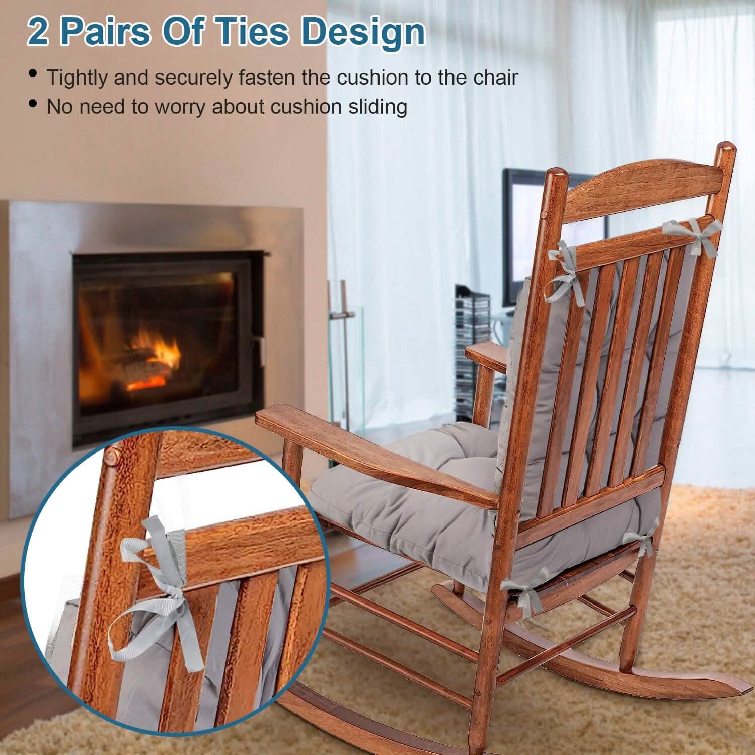 2-Piece Set: Rocking Chair Cushion with Non-Slip Ties Polyester Fiber Filling DailySale