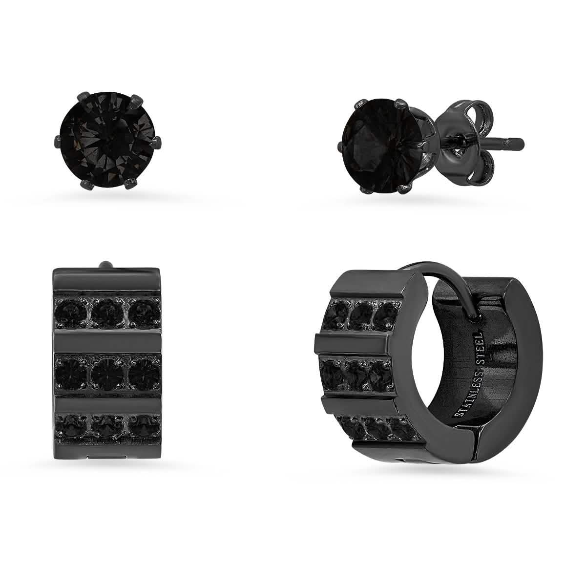 2-Piece Set: Stainless Steel and Simulated Diamond Cross Studs/Huggie Earrings DailySale