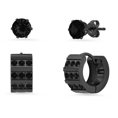 2-Piece Set: Stainless Steel and Simulated Diamond Cross Studs/Huggie Earrings DailySale