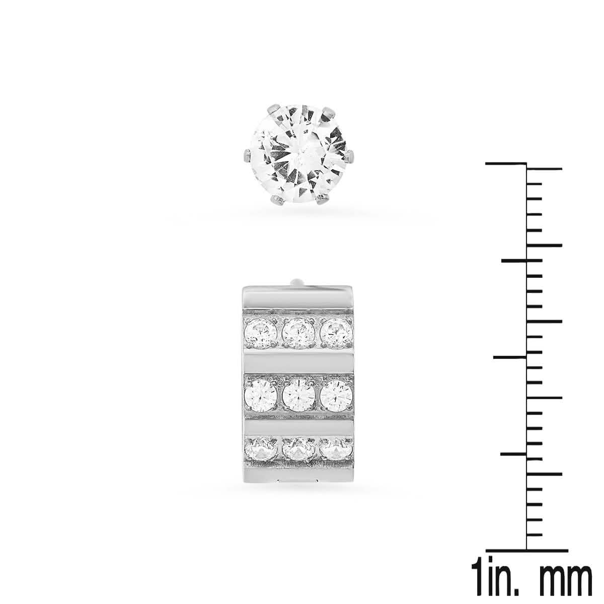 2-Piece Set: Stainless Steel and Simulated Diamond Cross Studs/Huggie Earrings DailySale