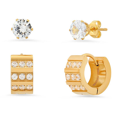2-Piece Set: Stainless Steel and Simulated Diamond Cross Studs/Huggie Earrings DailySale
