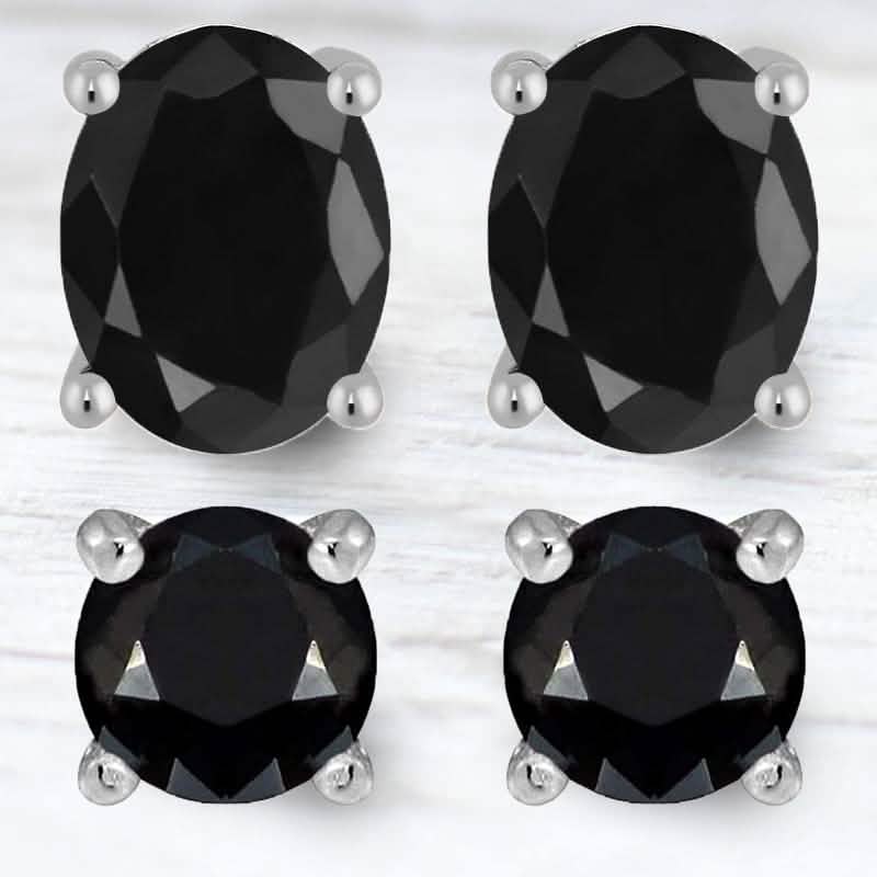 2-Piece Set: Sterling Silver Black Sapphire Studs DailySale
