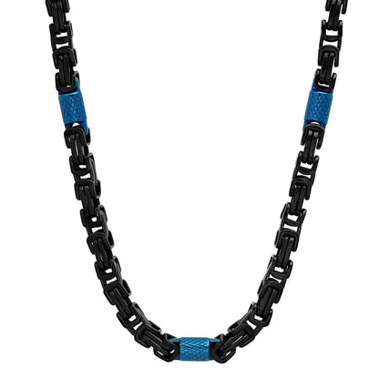 2-Piece Set: Two Tone Black and Blue Byzantine Mens Bracelet and Necklace DailySale