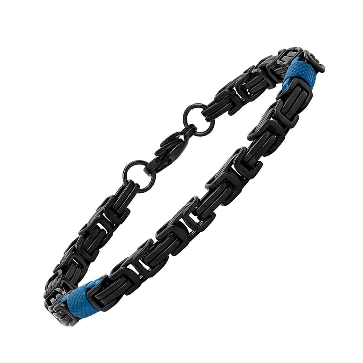 2-Piece Set: Two Tone Black and Blue Byzantine Mens Bracelet and Necklace DailySale