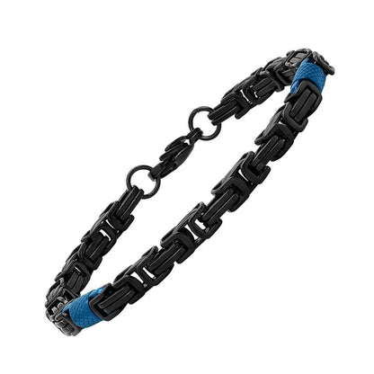 2-Piece Set: Two Tone Black and Blue Byzantine Mens Bracelet and Necklace DailySale