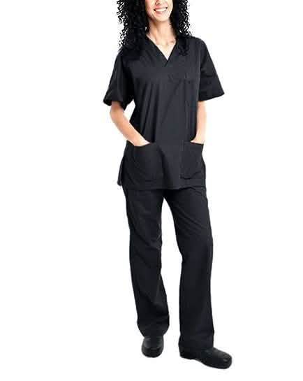 2-Piece Set: Unisex Cotton-Blend V-Neck Scrubs Top & Pants - Assorted Sizes DailySale
