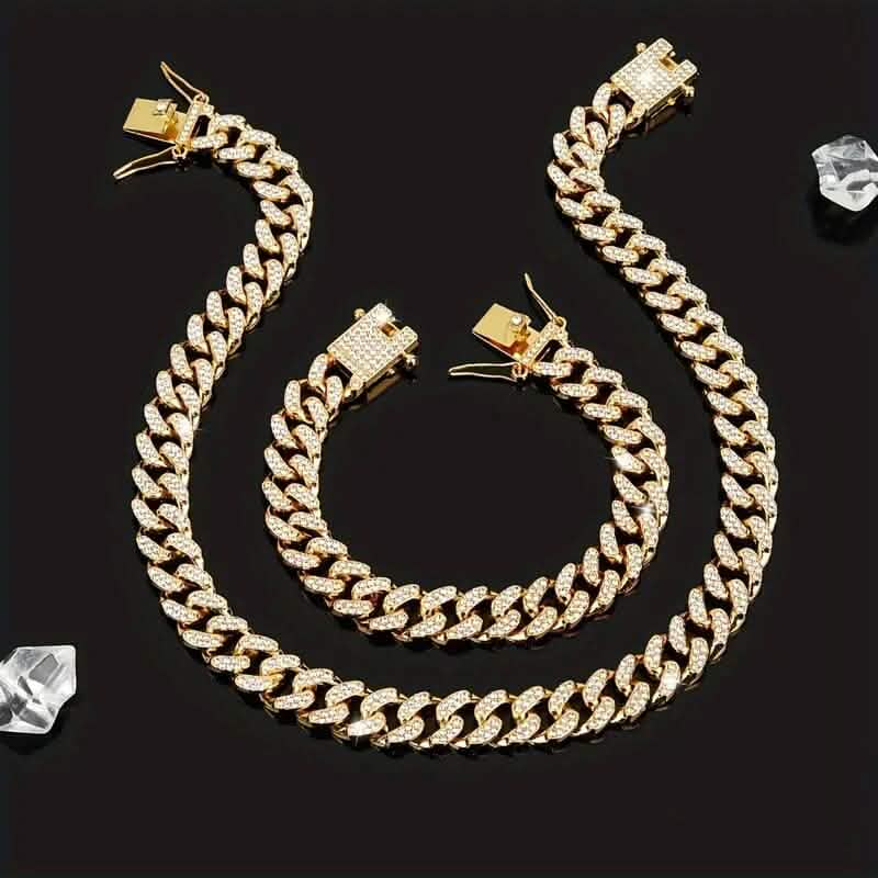 2-Piece Set: Unisex Hip Hop Cuban Chain Necklace and 8" Bracelet DailySale