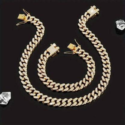 2-Piece Set: Unisex Hip Hop Cuban Chain Necklace and 8" Bracelet DailySale
