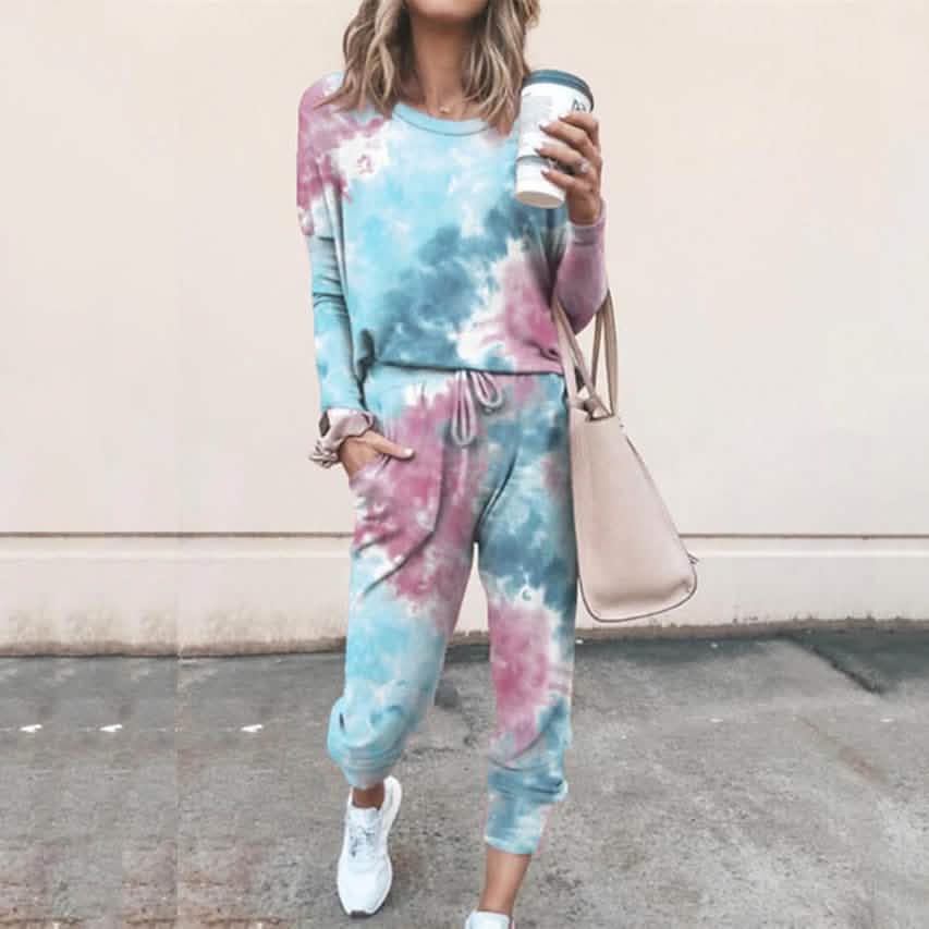 2-Piece Set: Women's Basic Tie Dye Sweatshirt Tracksuit Pants Sets DailySale