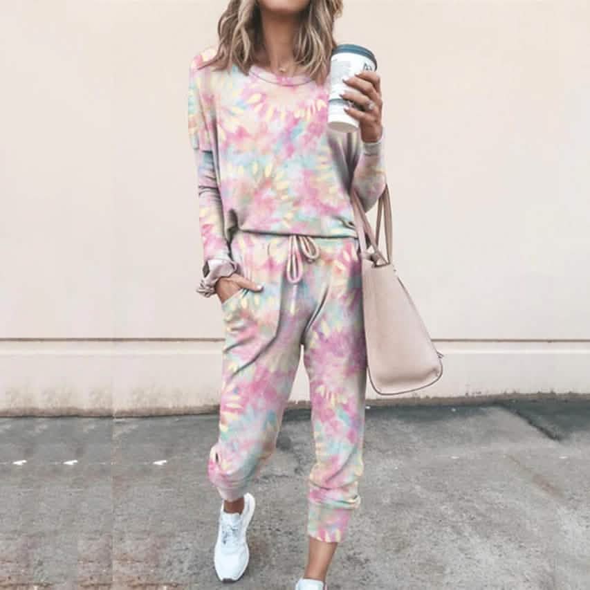 2-Piece Set: Women's Basic Tie Dye Sweatshirt Tracksuit Pants Sets DailySale