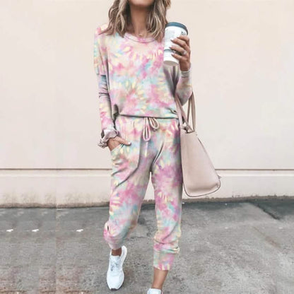 2-Piece Set: Women's Basic Tie Dye Sweatshirt Tracksuit Pants Sets DailySale