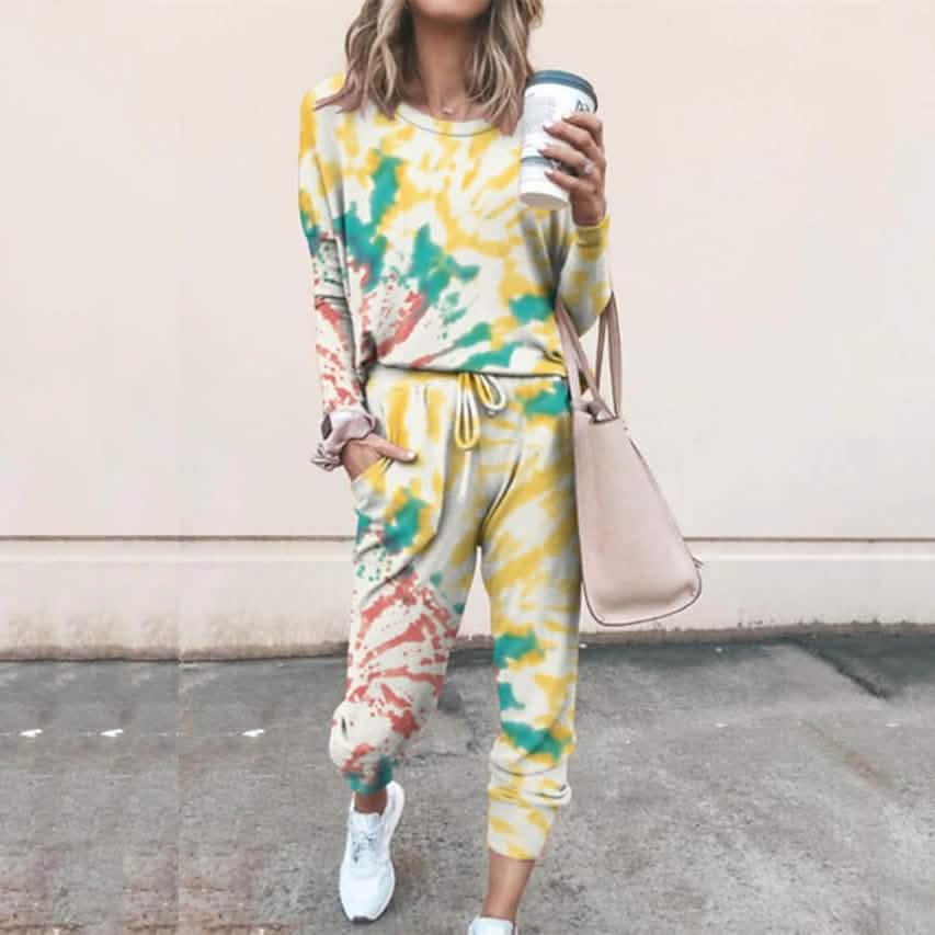2-Piece Set: Women's Basic Tie Dye Sweatshirt Tracksuit Pants Sets DailySale