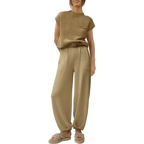 2-Piece Set: Women's Knit Pullover Tops and High Waisted Pants Tracksuit Lounge Sets DailySale