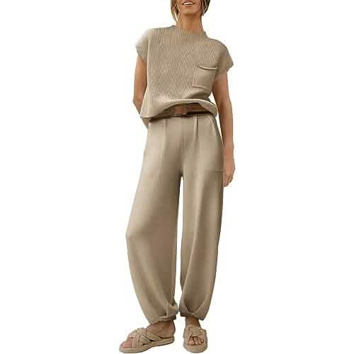 2-Piece Set: Women's Knit Pullover Tops and High Waisted Pants Tracksuit Lounge Sets DailySale