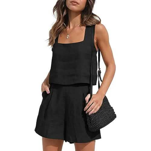 2-Piece Set: Women's Lounge Matching Sets Linen Shorts Crop Tops DailySale