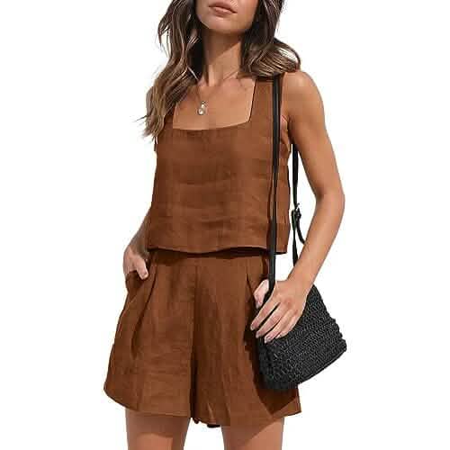 2-Piece Set: Women's Lounge Matching Sets Linen Shorts Crop Tops DailySale