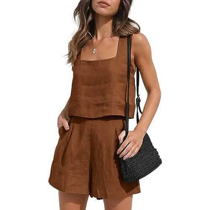 2-Piece Set: Women's Lounge Matching Sets Linen Shorts Crop Tops DailySale