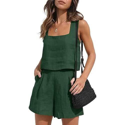 2-Piece Set: Women's Lounge Matching Sets Linen Shorts Crop Tops DailySale