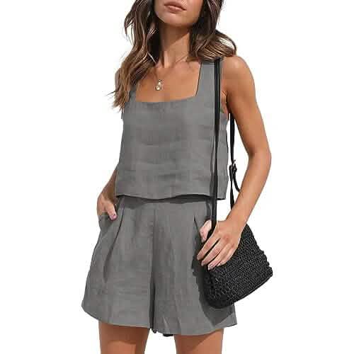 2-Piece Set: Women's Lounge Matching Sets Linen Shorts Crop Tops DailySale