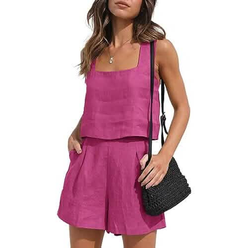 2-Piece Set: Women's Lounge Matching Sets Linen Shorts Crop Tops DailySale