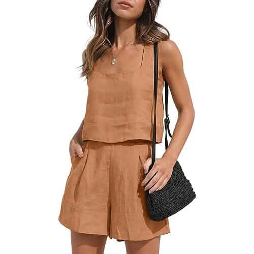 2-Piece Set: Women's Lounge Matching Sets Linen Shorts Crop Tops DailySale
