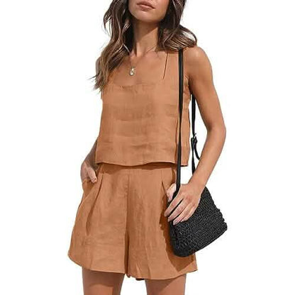 2-Piece Set: Women's Lounge Matching Sets Linen Shorts Crop Tops DailySale