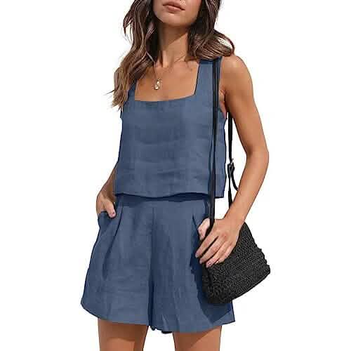 2-Piece Set: Women's Lounge Matching Sets Linen Shorts Crop Tops DailySale