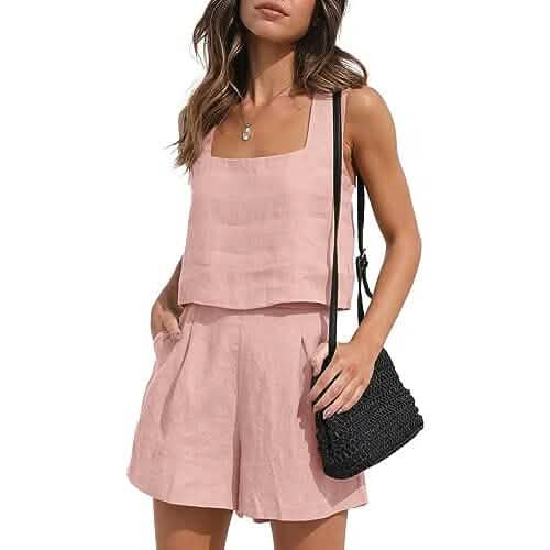 2-Piece Set: Women's Lounge Matching Sets Linen Shorts Crop Tops DailySale