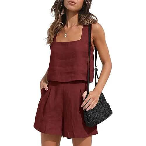 2-Piece Set: Women's Lounge Matching Sets Linen Shorts Crop Tops DailySale