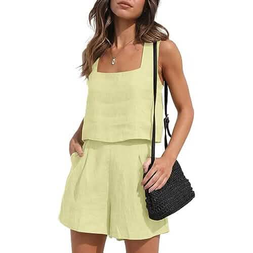 2-Piece Set: Women's Lounge Matching Sets Linen Shorts Crop Tops DailySale