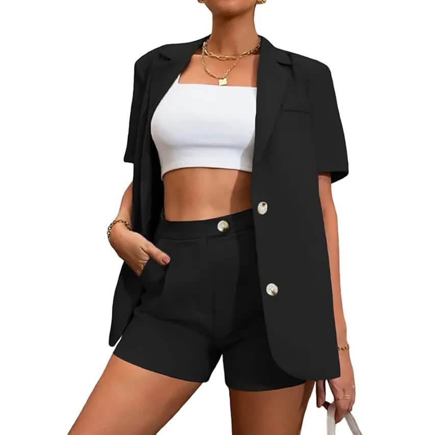 2-Piece Set: Women's Solid Color Blazer Shorts DailySale