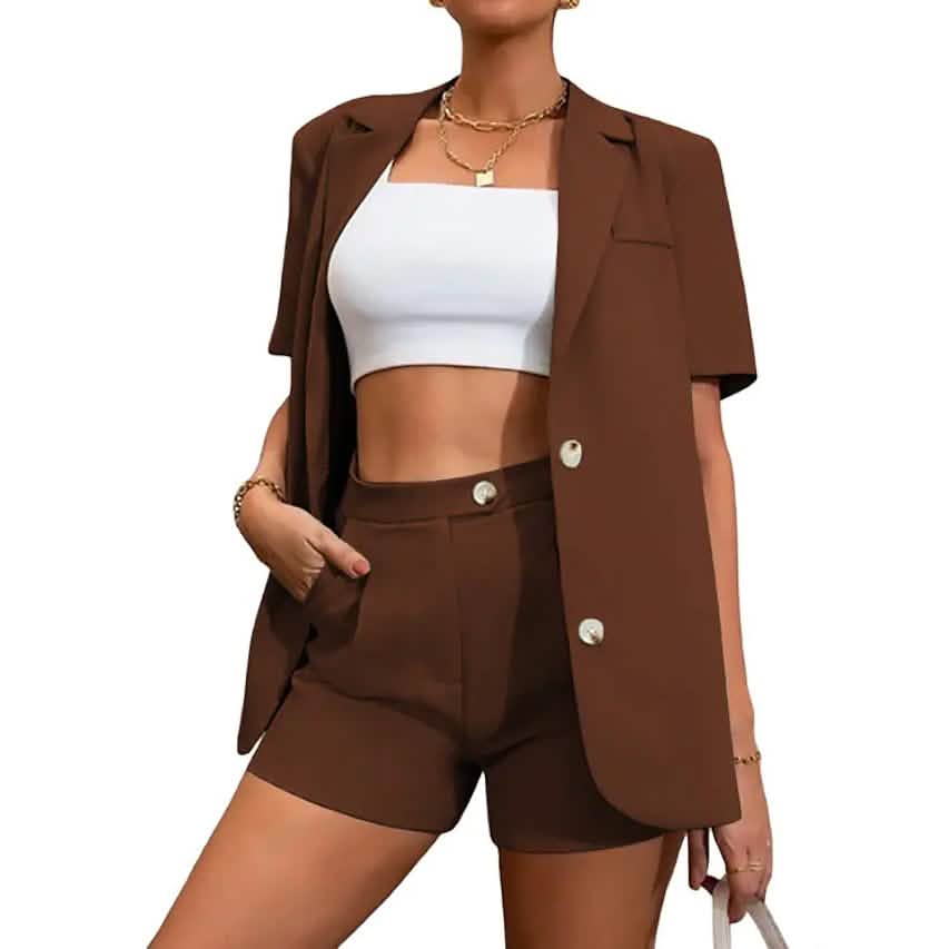 2-Piece Set: Women's Solid Color Blazer Shorts DailySale