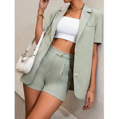 2-Piece Set: Women's Solid Color Blazer Shorts DailySale