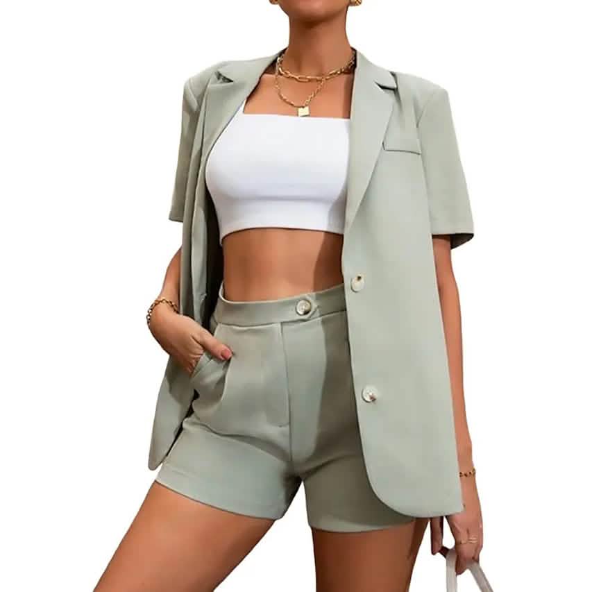 2-Piece Set: Women's Solid Color Blazer Shorts DailySale