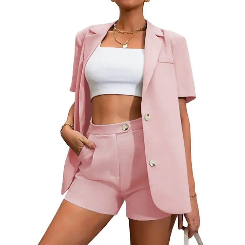 2-Piece Set: Women's Solid Color Blazer Shorts DailySale