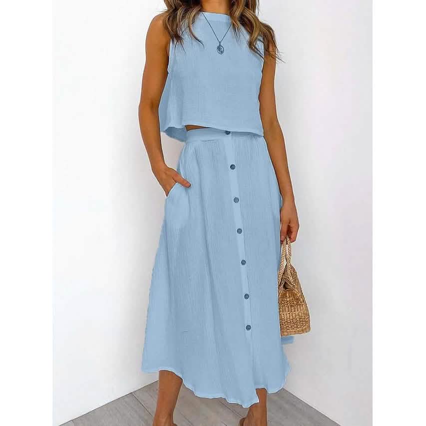2-Piece Set: Women's Solid Color Casual Dress DailySale