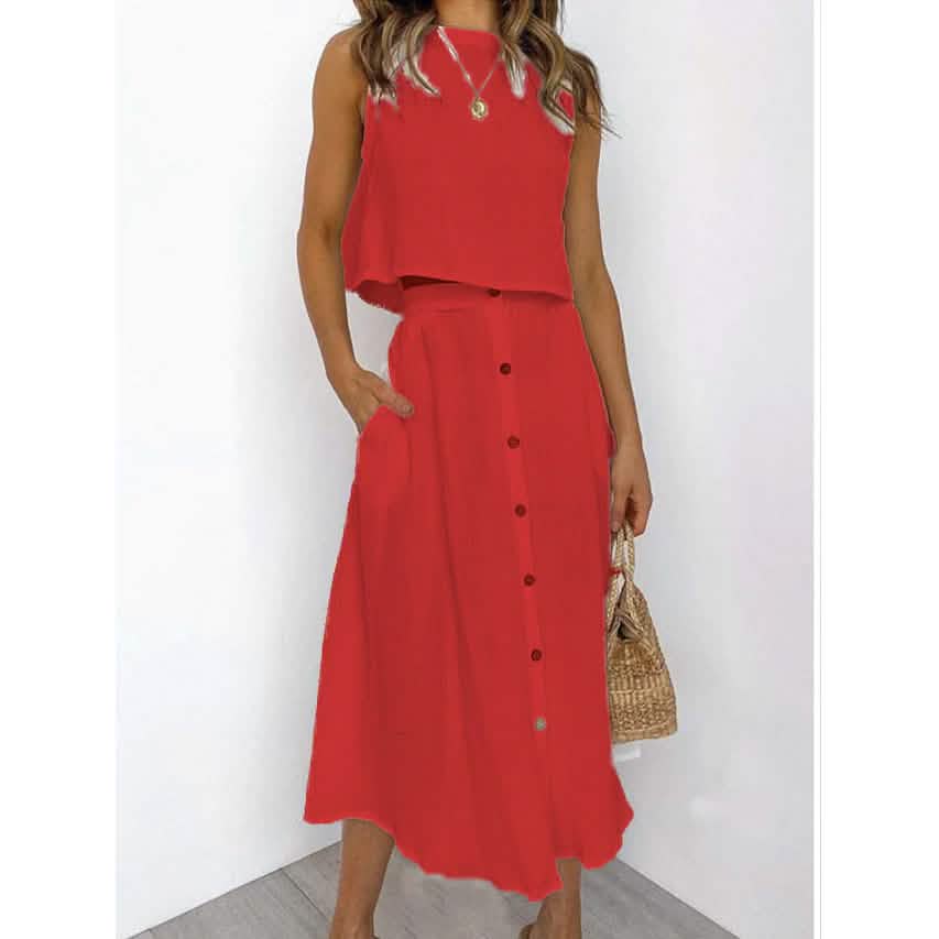 2-Piece Set: Women's Solid Color Casual Dress DailySale