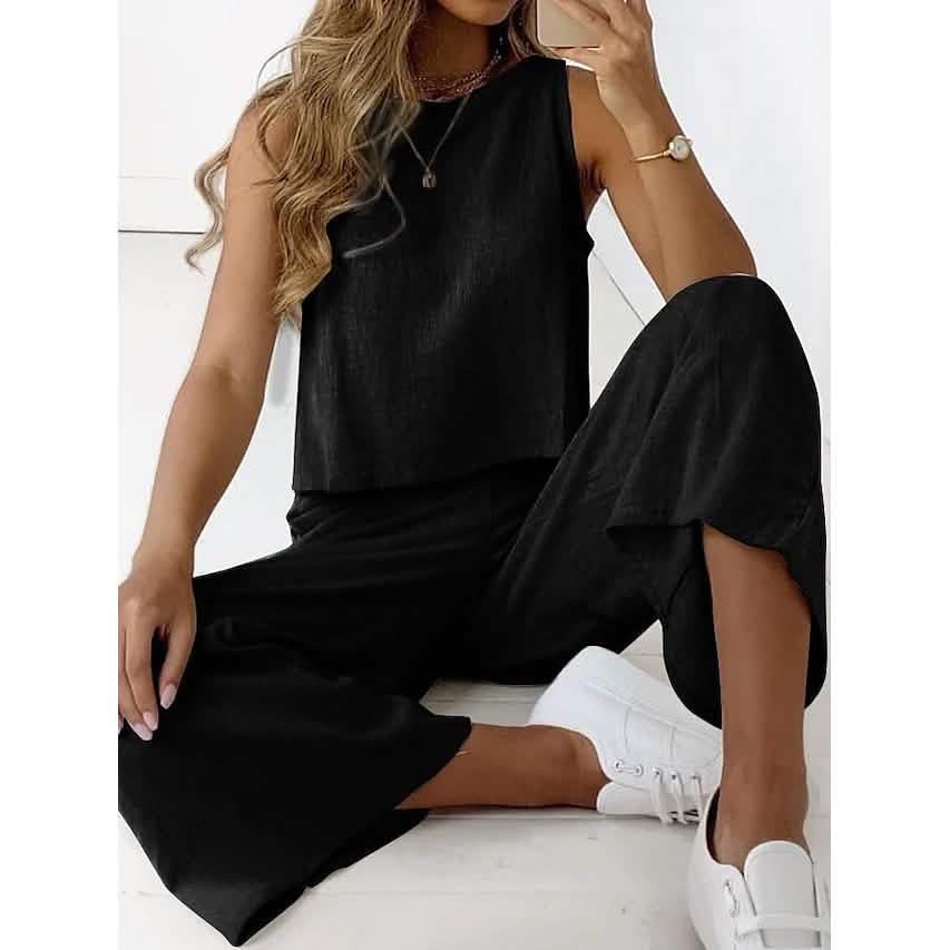 2-Piece Set: Women's Solid Color Casual Tank Top Pants Set DailySale