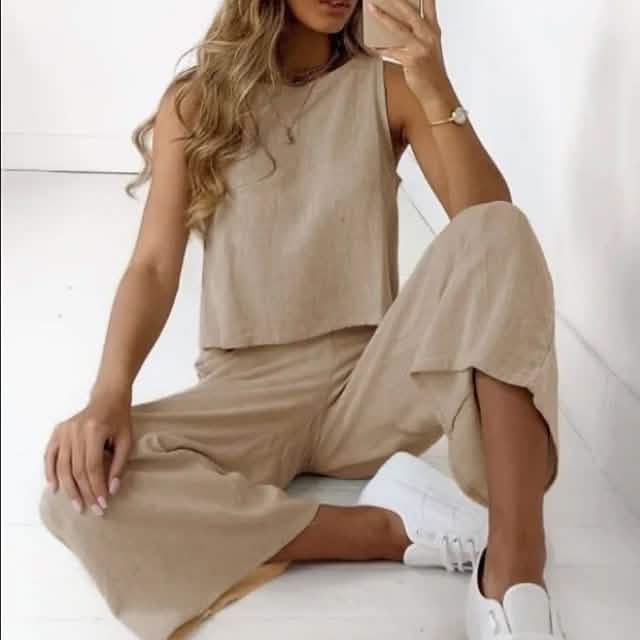 2-Piece Set: Women's Solid Color Casual Tank Top Pants Set DailySale