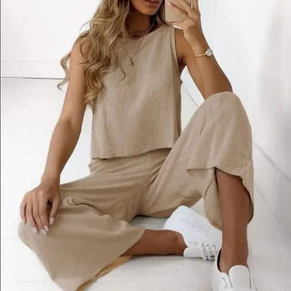 2-Piece Set: Women's Solid Color Casual Tank Top Pants Set DailySale