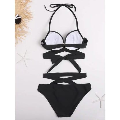 2-Piece Set: Women's Swimwear Bikini Push Up Open Back Solid Color DailySale