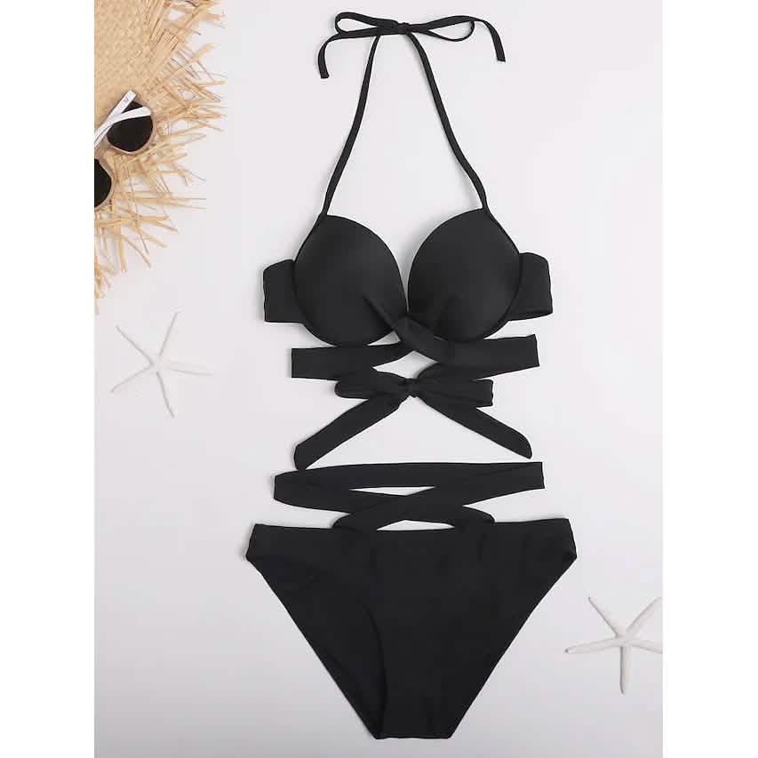 2-Piece Set: Women's Swimwear Bikini Push Up Open Back Solid Color DailySale