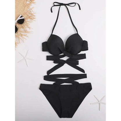 2-Piece Set: Women's Swimwear Bikini Push Up Open Back Solid Color DailySale