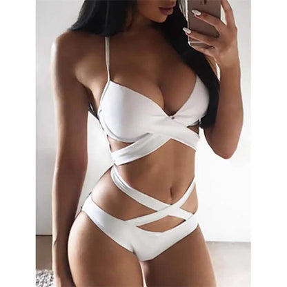 2-Piece Set: Women's Swimwear Bikini Push Up Open Back Solid Color DailySale