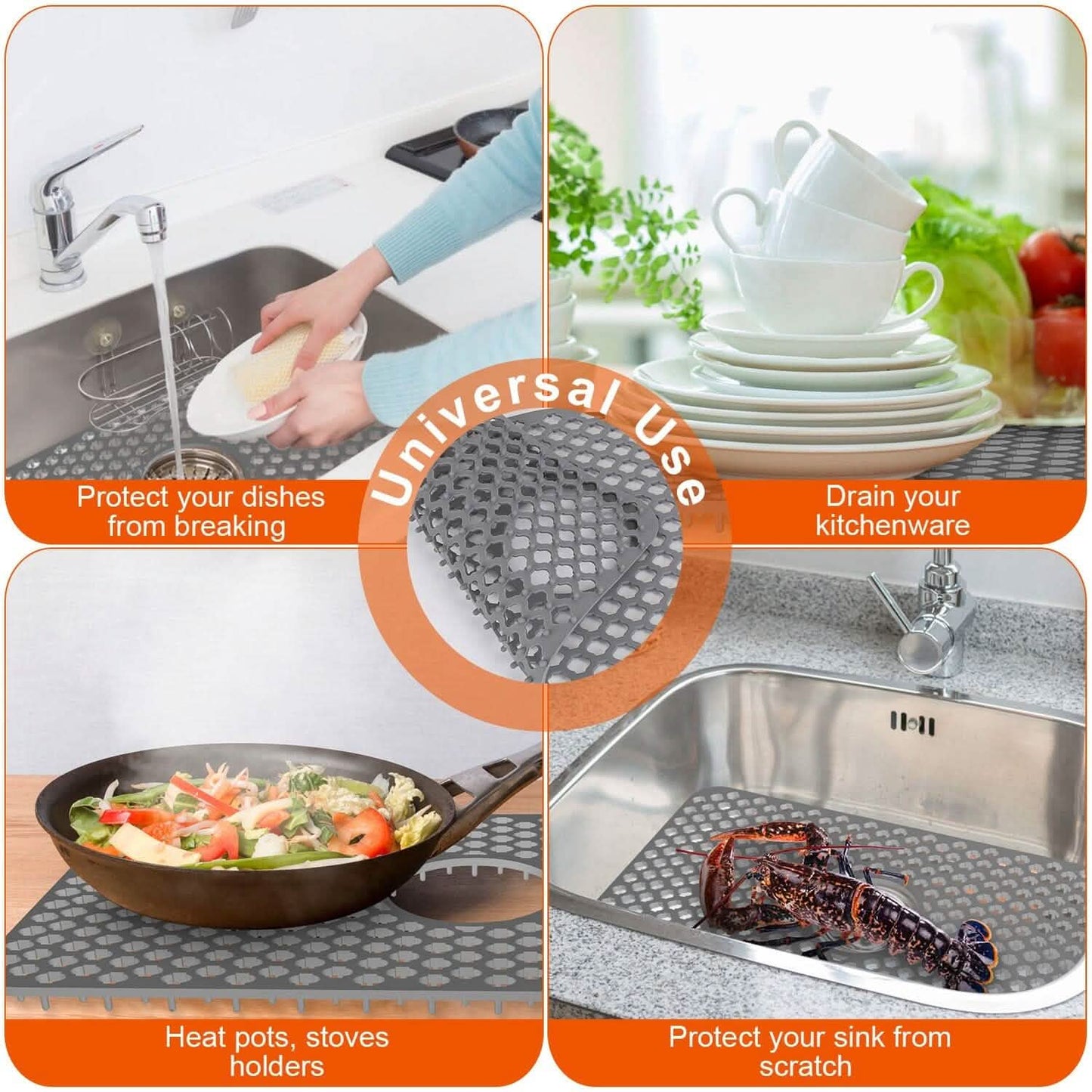 2-Piece: Silicon Grid Sink Mat with Central Drain Hole DailySale