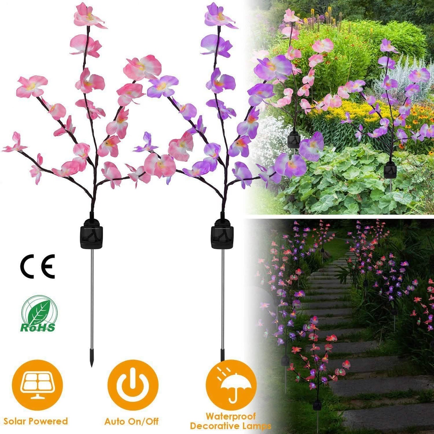 2-Piece: Solar Powered Garden Light Orchid DailySale