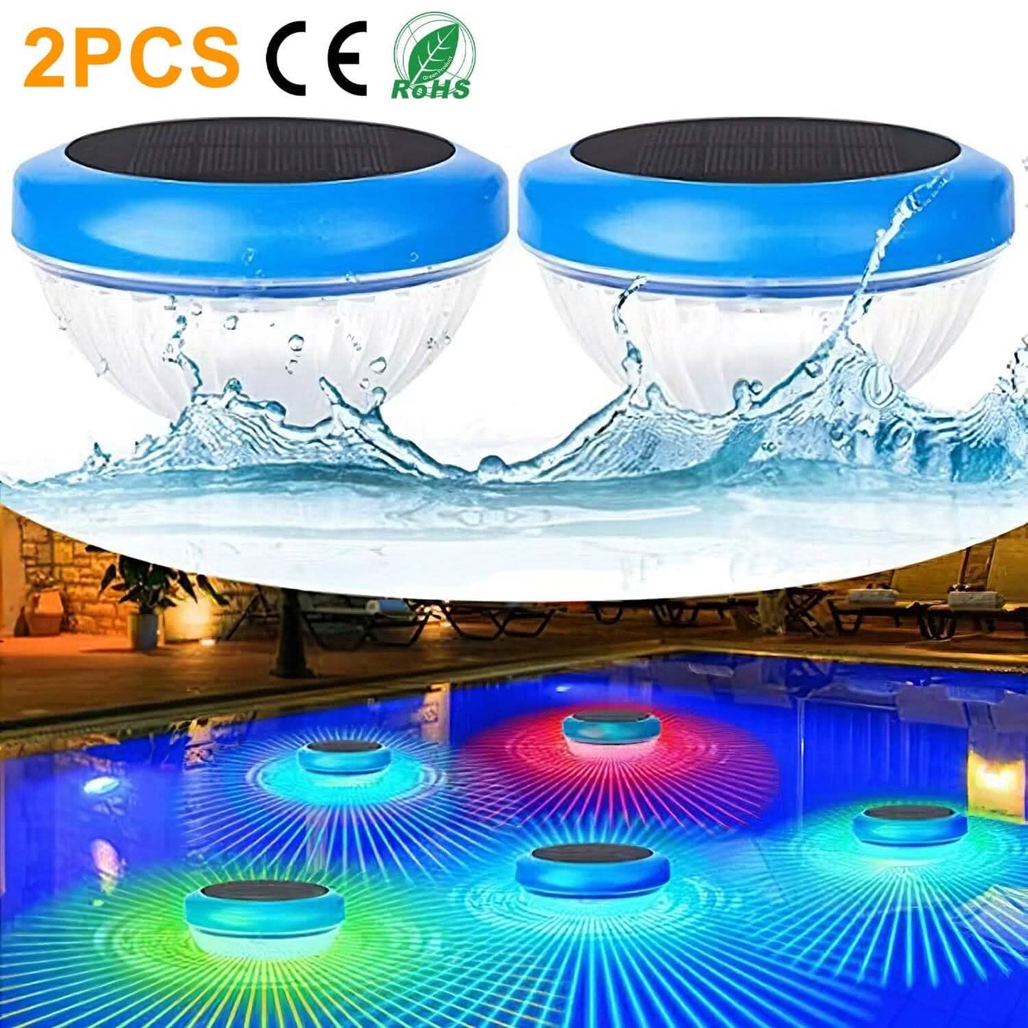 2-Piece: Solar Powered LED Pool Light Gradient Multicolor Changing DailySale